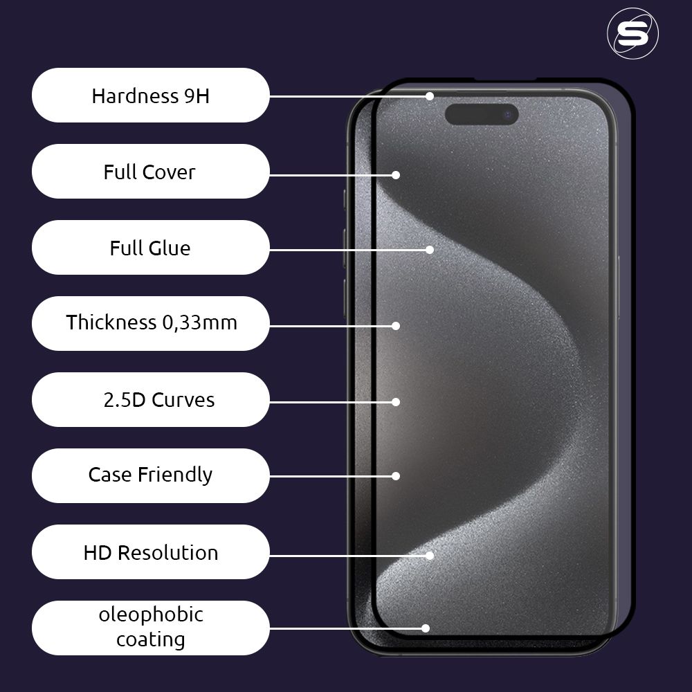 Hardy Glass Sonique Premium Series HD Full Cover 9H Apple iPhone 15 Pro Μαύρο