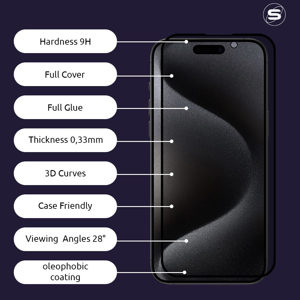 Privacy Glass Sonique Premium Series HD Full Cover 9H Apple iPhone 15 Pro Max Μαύρο