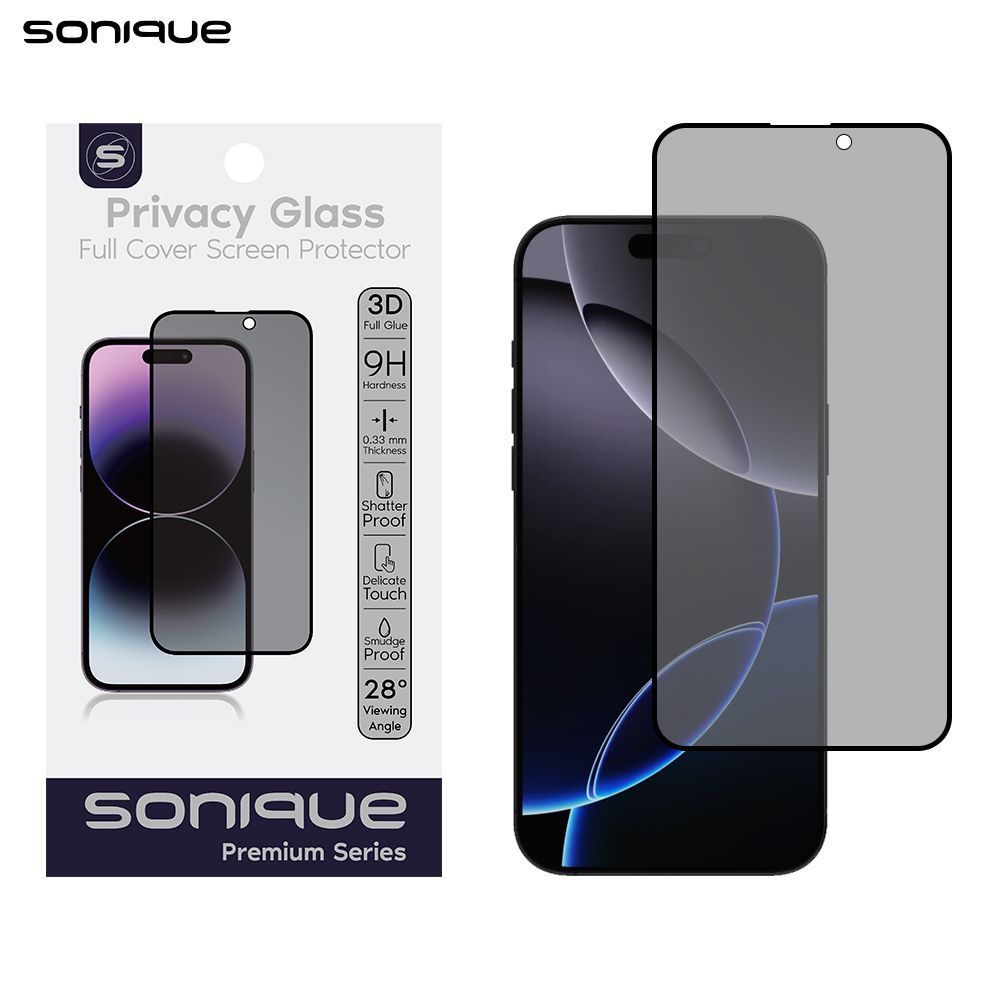 Privacy Glass Sonique Premium Series HD Full Cover 9H Apple iPhone 16 Pro / iPhone 17 Μαύρο